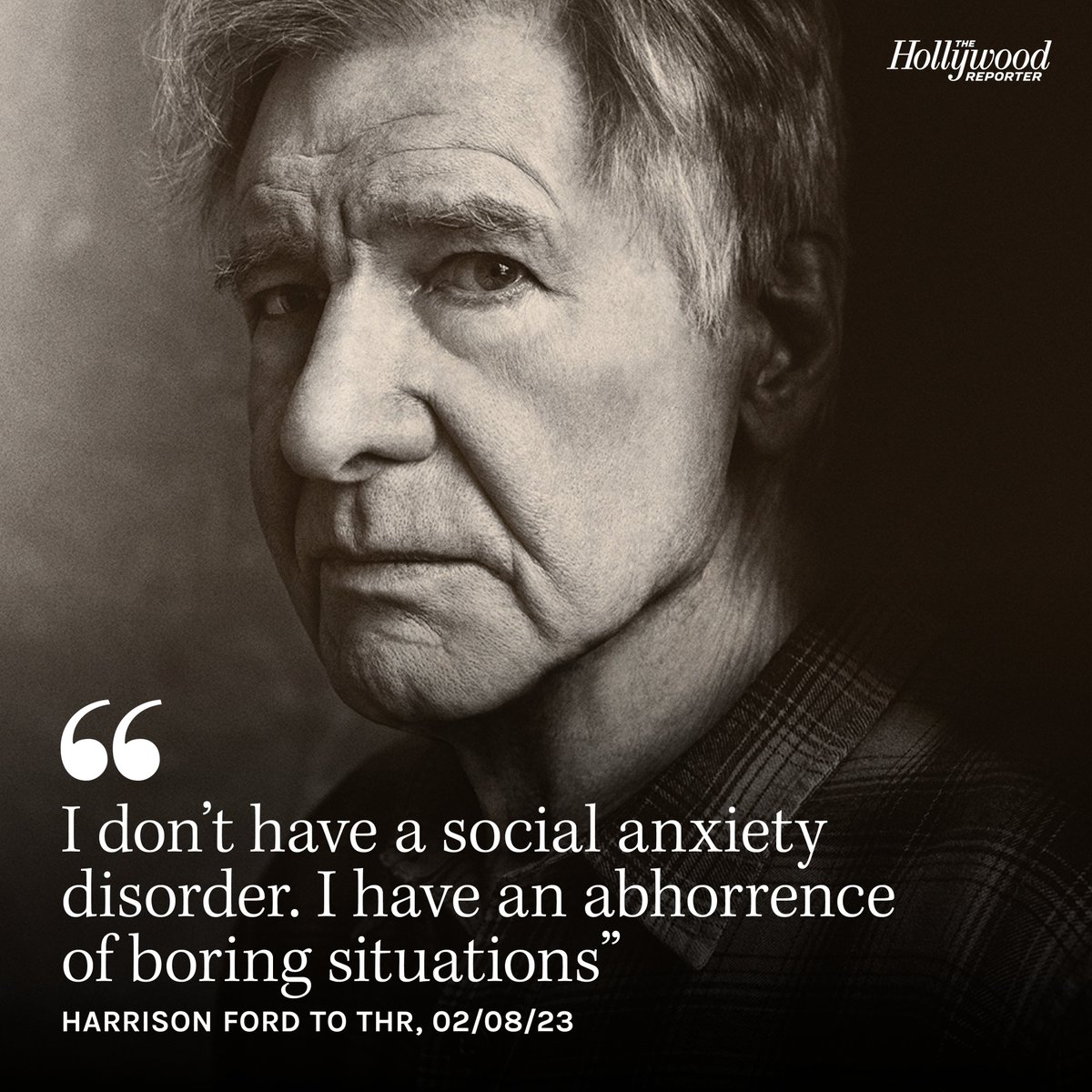Harrison Ford addresses an assumption many fans have had about him for years: "I don't have a social anxiety disorder. I have an abhorrence of boring situations" thr.cm/pjgHrqE