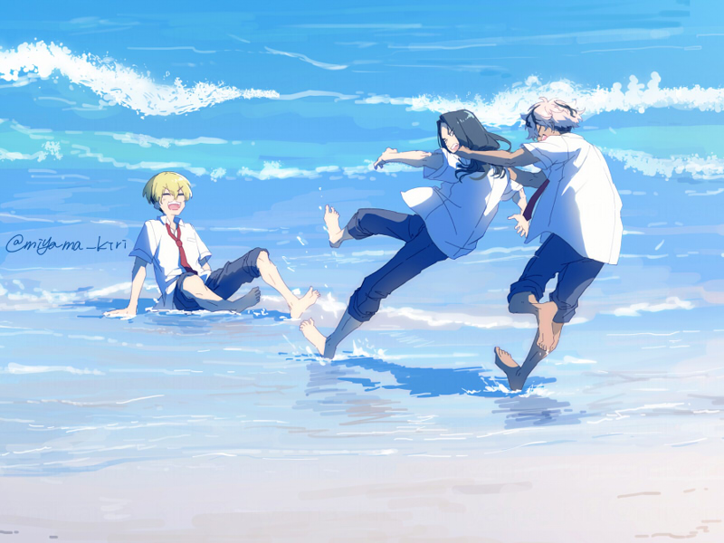 「手紙トリオ季節感ガン無視の海 」|深山キリのイラスト