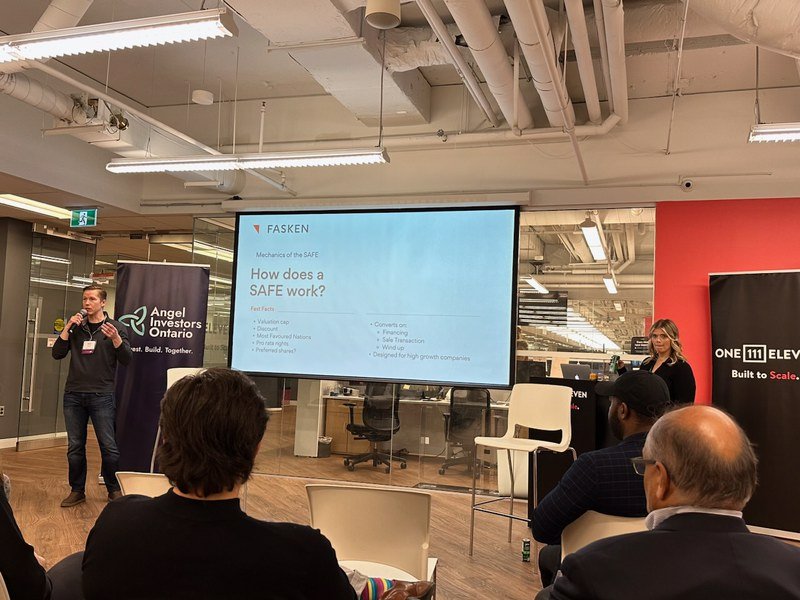 2020optimeyes's tweet photo. Excellent presentation on “Why the SAFE is the Safest Bet” for startup investing.  Thanks to Fasken and Angel Investors Ontario for this great event and networking opportunity.
#leadership #innovation #transformation #startup #mentoring #networking https://t.co/hAiX10rOdM