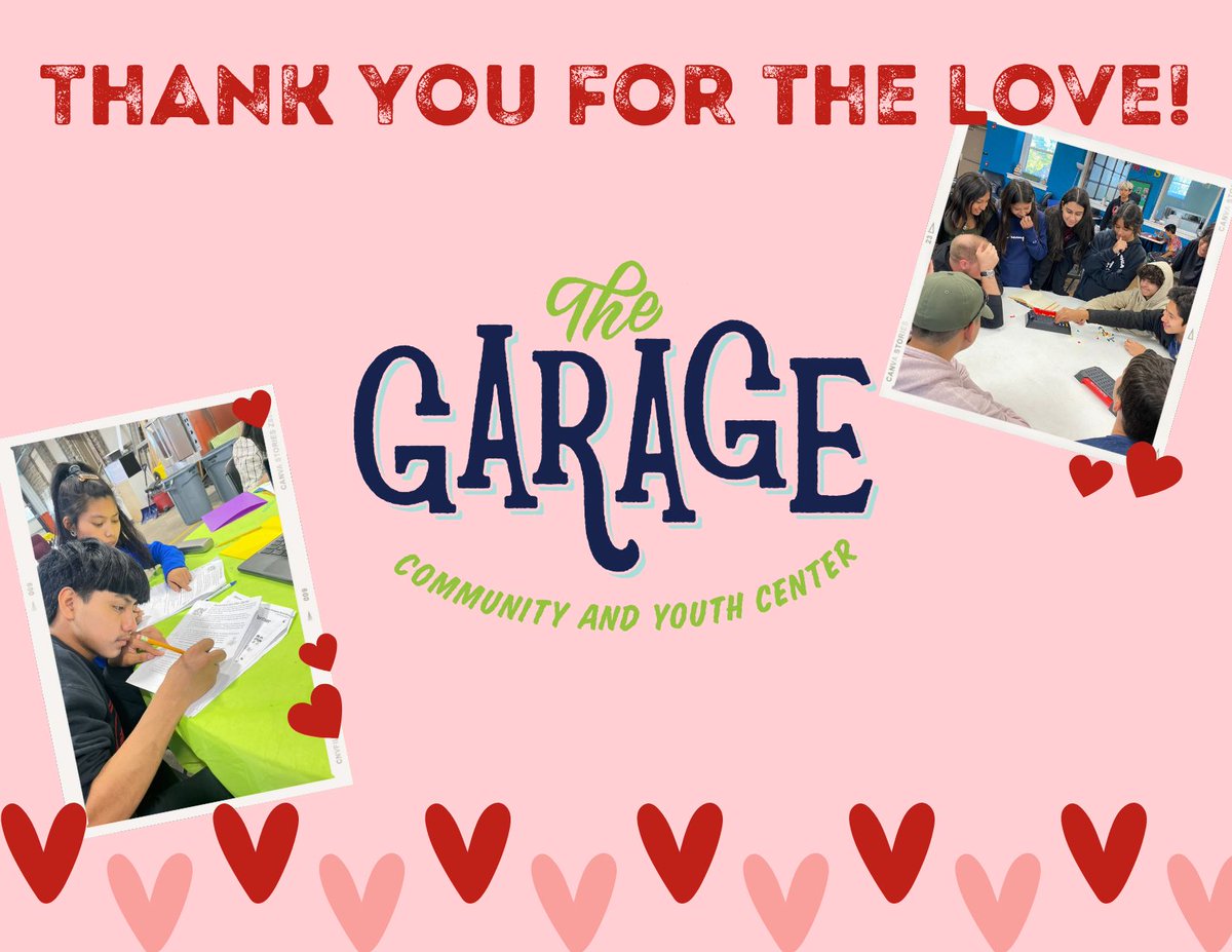 We Feel the Love at The Garage! 

This Valentine's Day season, The Garage is so grateful for our friends,  partners, donors, and volunteers for supporting our students with love and care! 

Click here to support our students: garageyouthcenter.org/donate