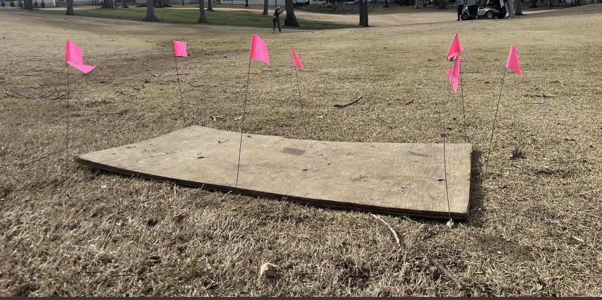 MiguelVegaTurf's tweet image. I put flags around board on hole 2. Stay safe!