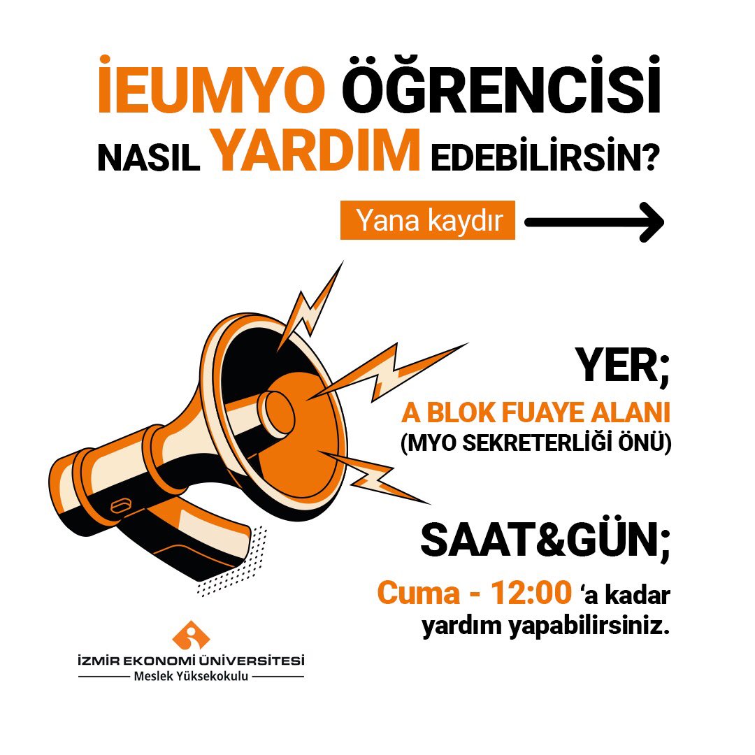ieumyo's tweet photo. Yaşadığımız deprem felaketi sonrasında başlattığımız yardım kampanyası için acil ihtiyaçlar toplanacaktır. Destek olmak isteyen öğrencilerimiz, 10 Şubat 2023 Cuma günü saat 13:00’a kadar A blok 1. katta bulunan Meslek Yüksekokulu Sekreterliği’ne ürünleri teslim edebilirler. #ieu https://t.co/Gbe86jr9P4