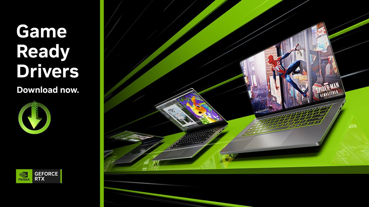 NVIDIAGeForceFR's tweet photo. ⚡ NOUVEAU DRIVER ⚡
 
Téléchargez dès maintenant notre pilote Game Ready pour profiter de tout le potentiel des nouveaux PC Portables GeForce RTX 4090 &amp; 4080 ainsi que de la prise en charge du DLSS dans les derniers jeux ! 💻
 
En savoir plus ➡ https://t.co/QdjV9cDLe1 https://t.co/rLf7fSwgWa