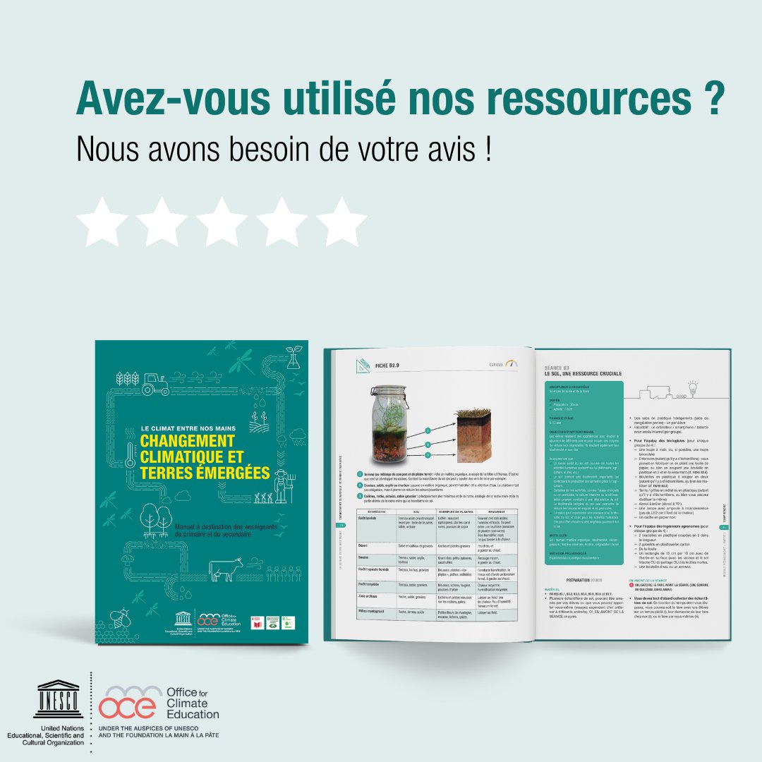 OfficeClimate's tweet photo. 🎉L'équipe est ravie de l'intérêt suscité pour la sortie du guide pédagogique "Changement climatique et terres émergées". C'est + de 3k manuels distribués à des enseignants en 🇫🇷. Partagez votre avis avec nous ici 👉 https://t.co/Gakp0CWBGH https://t.co/jYWNh0KMtm