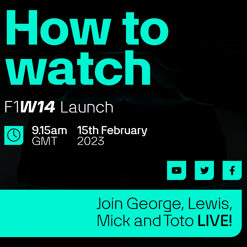 MercedesAMGF1's tweet photo. Join us tomorrow to get your first look at W14. 😍

We’ll be streaming live on YouTube, Facebook and Twitter. 📱💻

A reminder of all you need to know about our 2023 launch day. 👇