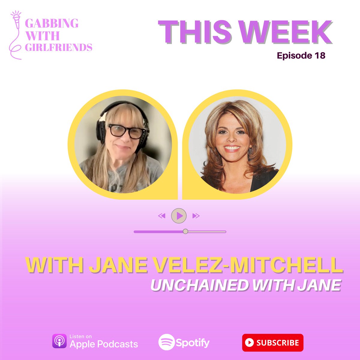 Gabbingwithgfs's tweet photo. New Episode! Gloria Butler sits down with long-time friend, reporter and activist, Jane Velez-Mitchell. Tune in for a chat about joyful #veganism , Carole Baskin, all things @unchainedtv_ and #climatechange
Tune in on your favorite platform: 
https://t.co/G6nq1uLjzm https://t.co/iG3QDEj5xH