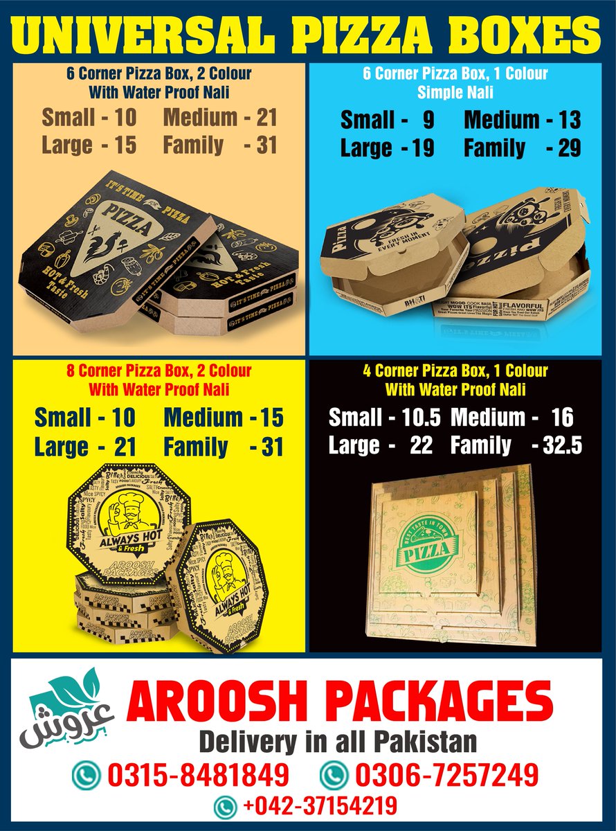 ArooshPackages's tweet photo. یونیورسل پیکنگ بازار سے سستے داموں رعائیتی قیمت پر بنوانے کیلیے ہم سے رابطہ کریں!
Contact us: 0306-7257249
#bakers #marketingagency #shoes #packagingdesign #disposable #foodie #fastfood #pizzadelivery #burger #pizzaboxes #disposableandtakeawayitems #menu #sweetboxes https://t.co/LtsEVud7LD