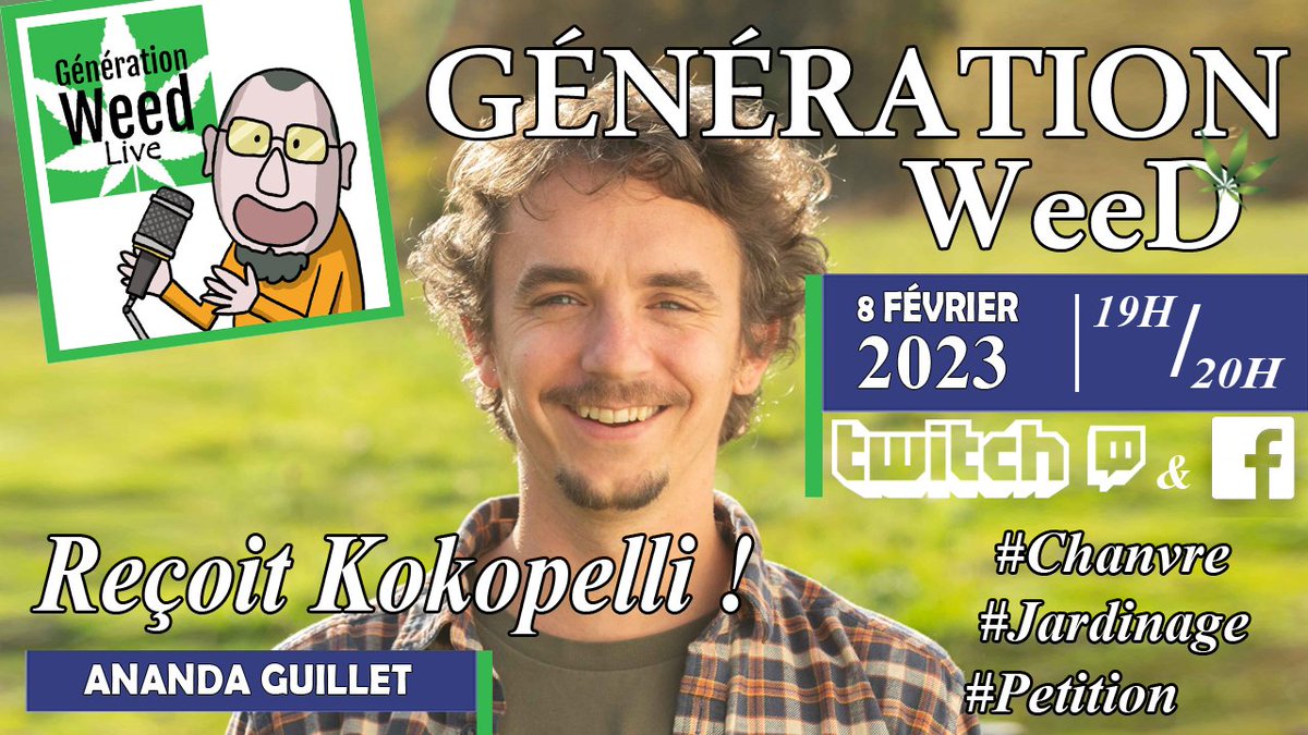 generation_weed's tweet photo. Génération Weed Live reçoit Kokopelli !
https://t.co/kSMVHPhJzW

CE SOIR 19H /20H en direct sur Twitch TV et Facebook

Une émission proposée par 
@BuralZen
Liens Twitch : https://t.co/waZmTKMepy
Facebook https://t.co/ql26IQeEpl

#chanvre #kokopelli @asso_kokopelli  #CBD https://t.co/8UPSzU7SmV