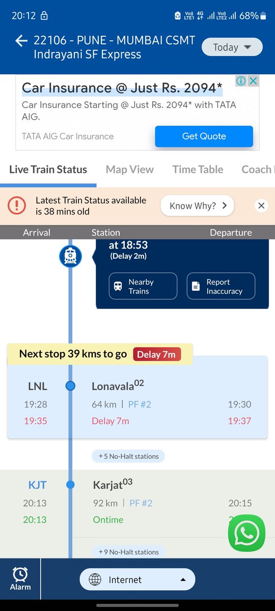 ANURAGVIRLE's tweet photo. @RailYatri 
The train hasn't even reached it source destination yet and is delayed more than 3 hours while it is showing on time on your application. Need to improve the tracking. https://t.co/tAK69oUD6T
