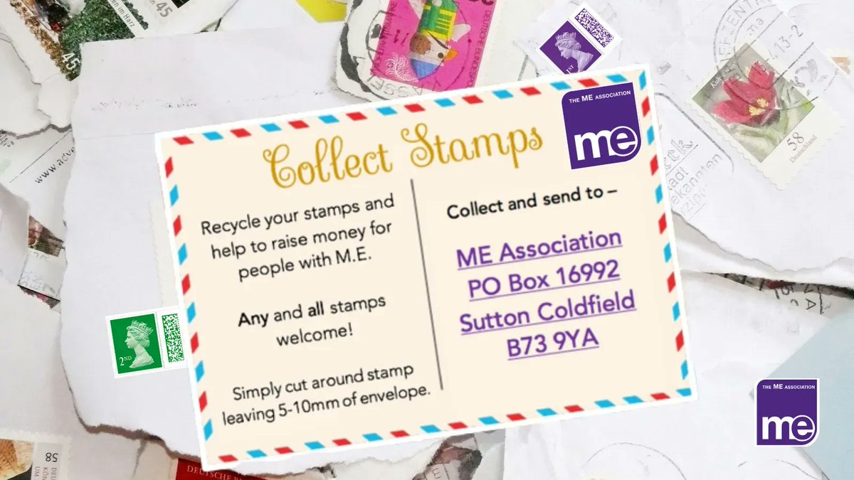 MEAssociation's tweet photo. Stamp Collection - Please save your stamps for the #MEAssociation

Thank you to everyone who saves #stamps !

Please Note: The address is for stamps only using Recycling for Good Causes
Info: https://t.co/OwmrEo2qiX 

#pwME #MECFS #MyalgicE #Stamps #Charity #Fundraising https://t.co/Jjyg6ZYb1K