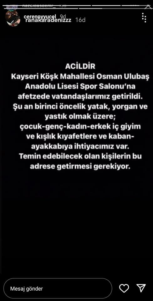 Üyemiz iletti.
#deprem