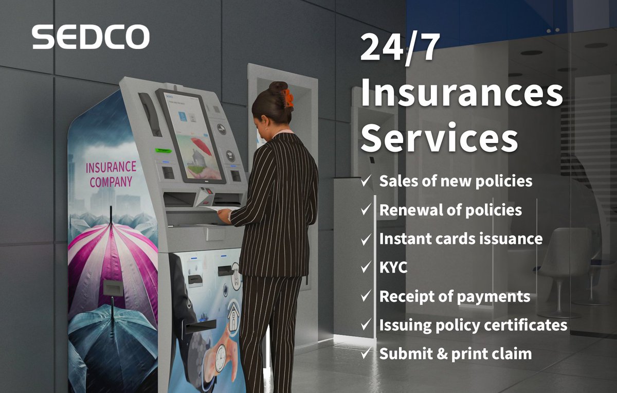 Sedco_Online's tweet photo. #Insurance companies face competition,customer churn and mismanagement of processes;#SelfService Machines can help #InsuranceFirms to stand out among these challenges while differentiating their #customerexperience.Read #SEDCO blog to about new #24/7 sales https://t.co/bldGNi0ArN https://t.co/XlSNALHY89