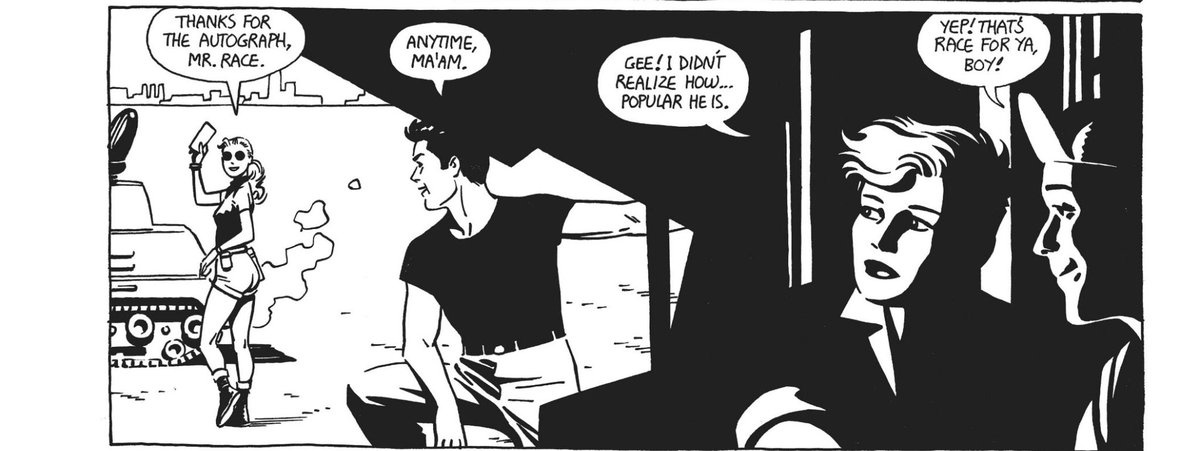 Morning inspiration: @xaimeh giving a master class in one panel.
Eye is led by horizon, to hood, to arm, to faces. Eye lines almost all the same but slight changes in scale plus value create depth. Good lord! Perfect composition