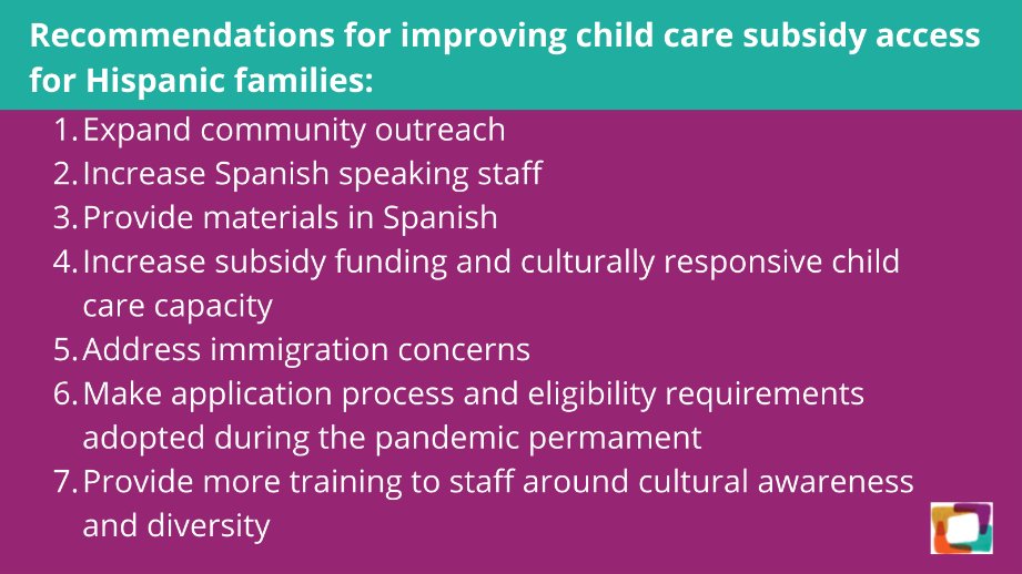 NRCHispanic's tweet photo. Our new brief from @APalmerMolina, @DanielleACrosby, @DrJMSmith25, @cmstephens22, and Rosy Gonzalez finds several recommendations for improving #ChildCare subsidy access for Hispanic families. https://t.co/m0LnH0vbXA https://t.co/u8Hru49Yv4