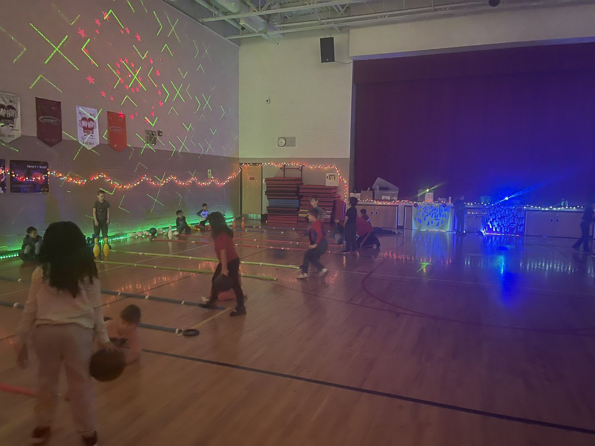 Lotus is cosmic bowling in PE! Students are doing a great job with math by keeping score and socializing with their peers in a positive way! When students earn a strike or a spare they get to add their name to the Strike or Spare Club <a href="/D114Lotus/">Lotus School</a>