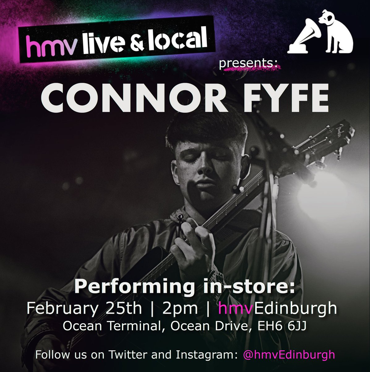hmvEdinburgh's tweet photo. Weโre extremely excited to have @ConnorFyfeMusic coming into store at the end of the month to kick of our 2023 #hmvliveandlocal calendar. Head on down to catch him in-store on February 25th! #supportlocalartists #instoreperformance #hmvlovesmusic https://t.co/8C0rGQC2a6