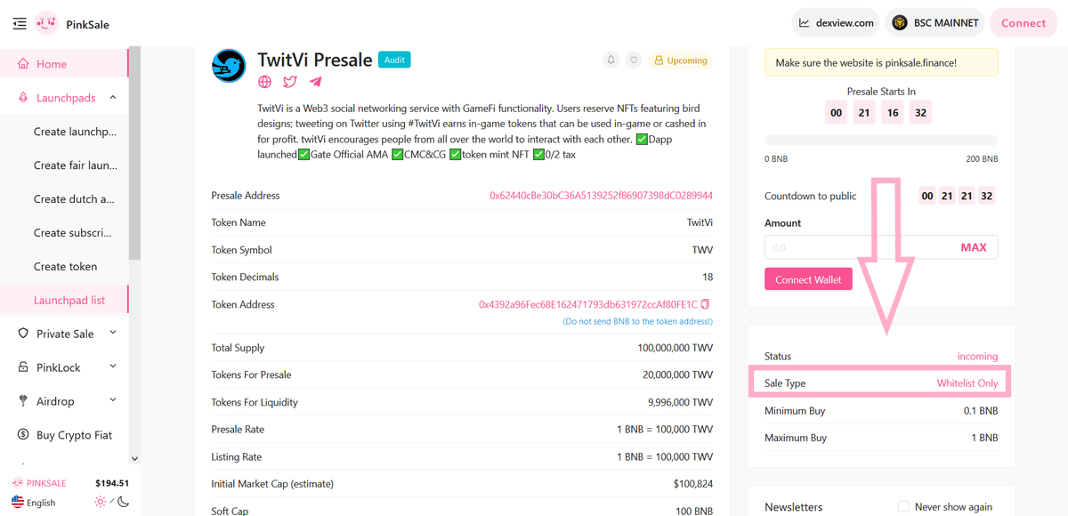 pinkecosystem's tweet photo. 🔥At #Pinksale we're delighted to announce we've been given 5 whitelists for the the TwitVi #Presale.

👉Comment your #BEP20 wallet below and retweet with the hashtag #Pinksale for the chance to win

🚀 Check them out below:  

https://t.co/f2c2wxmMBl

#BSC #BNB #BTC #Crypto #ICO https://t.co/kPv2U2IC7b