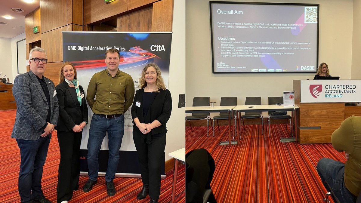 DASBE Manager @LisOBrienLIT speaking at the @CITA_Ltd  #DigitalAcceleration event today.  Lis talked about DASBE's role in upskilling SME's in the Built Environment.