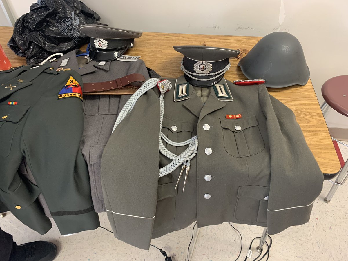 mr_sabatino's tweet photo. I want to thank @SeabreezeHS Para Mr. Valentin for bringing in his very own Cold War Era @USArmy uniform, East German uniforms and sharing his personal pictures and experiences with Check Point Charlie, East Germany and serving in West Germany during the 1980s. @DanellTills #vcss https://t.co/nlHZdvpdal