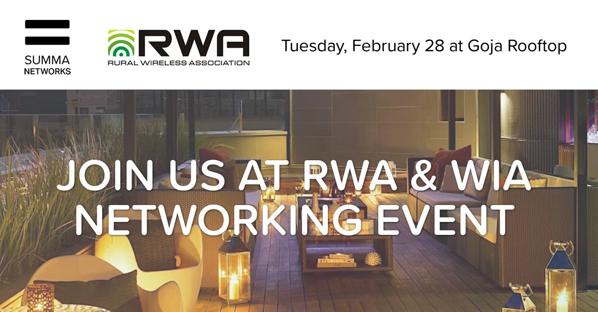 SummaNetworks's tweet photo. We are proud sponsors of #MWCBarcelona , RWA &amp; WIA Networking Reception.

Join the Rural Wireless Association and the Wireless Infrastructure Association members on February 28th at the Goja Rooftop to enjoy some beers, wine and delicious tapas. 

Register before February 17th! https://t.co/JeImADet4j