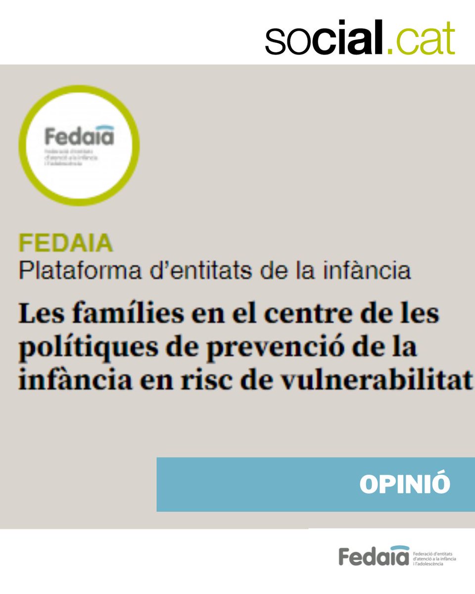 FEDAIA's tweet photo. L'OPINIÓ de FEDAIA al Social cat
amb el Grup Motor Model SIS de la federació
Situar les famílies en el centre de les polítiques de prevenció per a la infància i l'adolescència en situació de risc.
+ a: https://t.co/tvmCYezh7z
#FEDAIA #Opinió #ModelSIS #Infància #Famílies https://t.co/dPLAwUdBb0