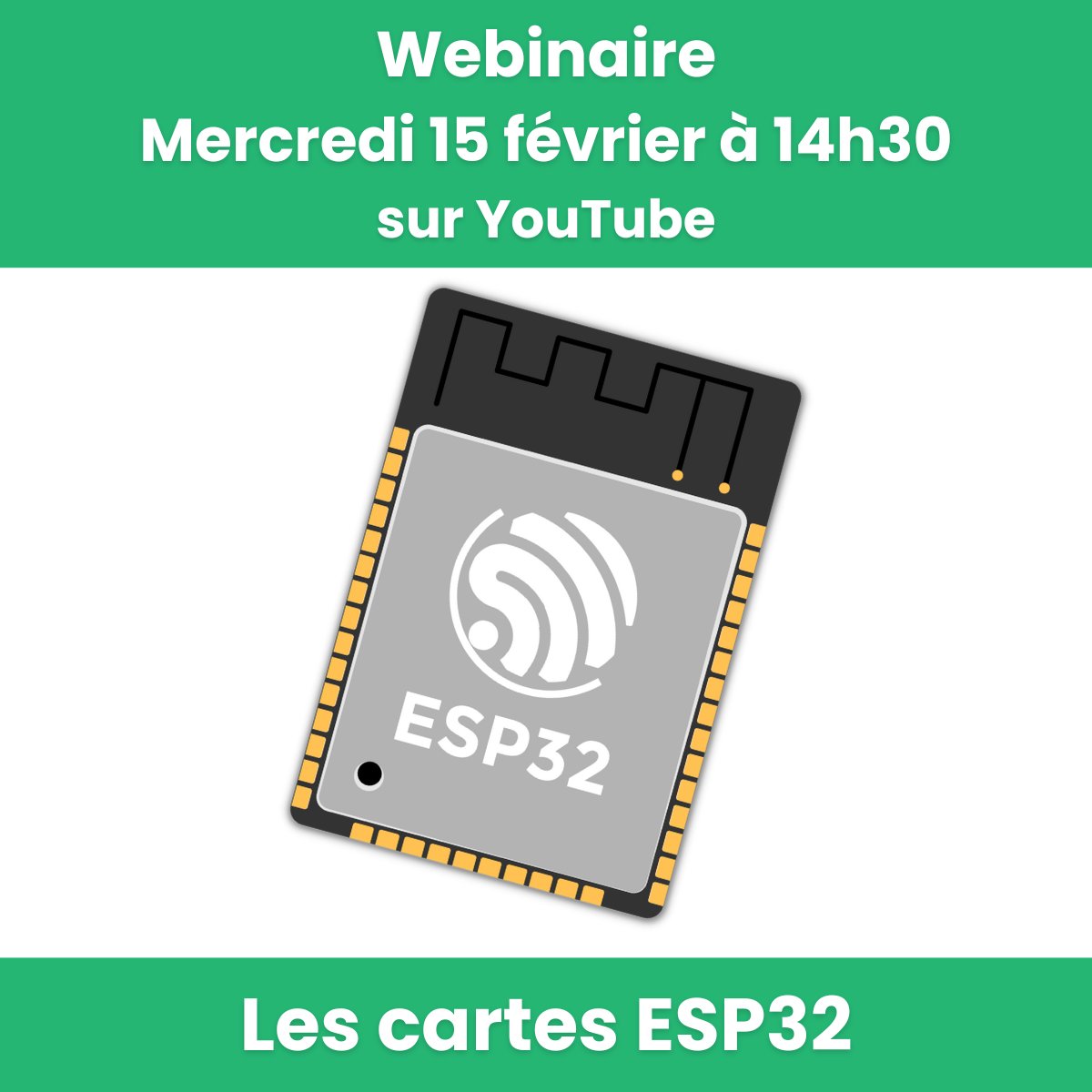 Vittascience's tweet image. 🎥 WEBINAIRE 🎥

Les cartes #ESP32, vous les connaissez ? 🤔

Notre prochain webinaire leur est dédié !

Découvrez les différentes cartes (#Wemos D1R32, #M5Stack, #Galaxia...) ainsi que notre interface dédiée, des démos, projet d'objet connecté #IoT, et surtout des échanges ! 🗣