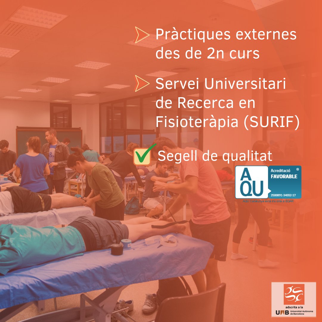 EUG Escoles Universitàries Gimbernat (@eugimbernat_) on Twitter photo L'Escola Universitària de Fisioteràpia Gimbernat és pionera en la introducció d'aquests estudis a Catalunya. El grau en Fisioteràpia té l'acreditació favorable de l'<a href="/aqucatalunya/">AQU Catalunya</a>. A més, Gimbernat es dedica a la investigació a través de <a href="/EUGsurf/">Màsters - E.U.Gimbernat</a>.
#HoPortesDinsEUG #fisioterapia L'Escola Universitària de Fisioteràpia Gimbernat és pionera en la introducció d'aquests estudis a Catalunya. El grau en Fisioteràpia té l'acreditació favorable de l'<a href="/aqucatalunya/">AQU Catalunya</a>. A més, Gimbernat es dedica a la investigació a través de <a href="/EUGsurf/">Màsters - E.U.Gimbernat</a>.
#HoPortesDinsEUG #fisioterapia