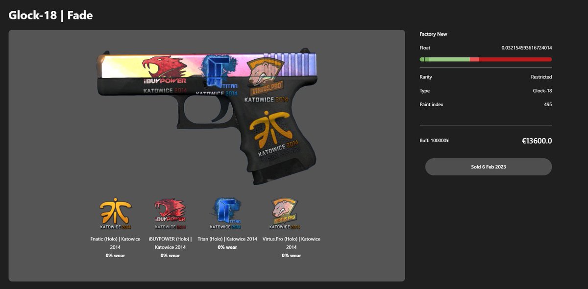 Loose🇩🇰 (@loosecs) on Twitter photo This glock sold for 100.000 RMB 2 days ago!😮
Lowkey banger item for the price🙌
4x holo fire & ice on a nice skin🔥
Price not too bad either, no?
<a href="/KatocraftCS/">KATOCRAFT 🖤</a> This glock sold for 100.000 RMB 2 days ago!😮
Lowkey banger item for the price🙌
4x holo fire & ice on a nice skin🔥
Price not too bad either, no?
<a href="/KatocraftCS/">KATOCRAFT 🖤</a>