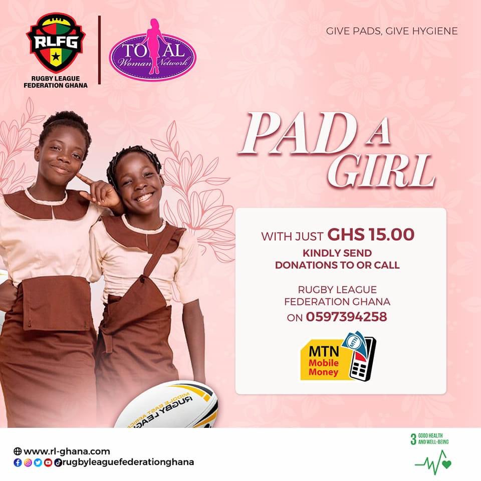 AccraBearsRLFC's tweet photo. With just 𝗚𝗛𝗦 𝟭𝟱.𝟬𝟬, you can make a positive impact on a student's life by supporting our "𝗣𝗮𝗱 𝗔 𝗚𝗶𝗿𝗹" Project. 

Donate by calling us or sending cash to the provided momo number. 

Join us in empowering her education❤️💗

#LoveTag
#PadAGirl 
#TackleLikeALady https://t.co/4k77uc2jJP