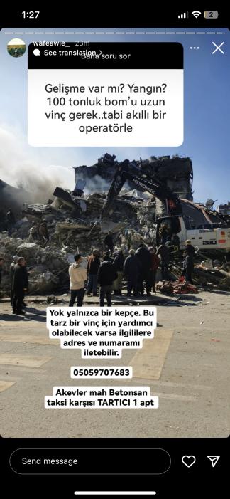 FuatIzgi_'s tweet photo. ❗️449 - ACİLLL BOMU UZUN VİNÇ GEREKLİ!!! AKEVLER MAH. AYŞE FİTNAT HANIM CAD. TARTICI 1 APT. ANTAKYA!! 2si BEBEK 16 KİŞİ VAR YAŞLILAR VAR https://t.co/VIpFt2PLL0
