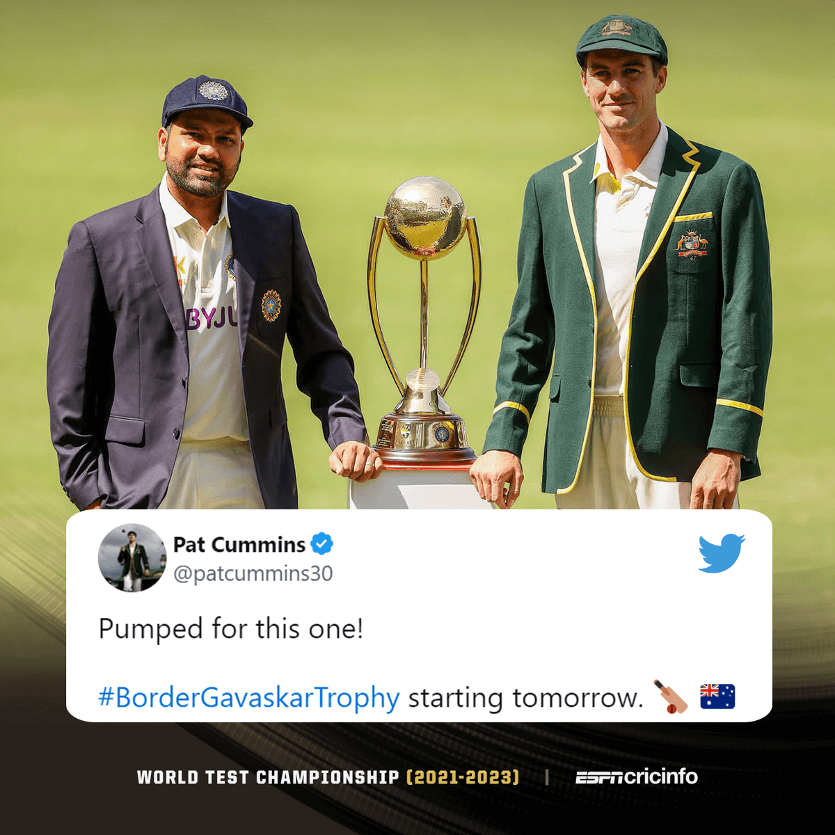 cricinfo's tweet photo. 🇮🇳 vs 🇦🇺

Are You Ready? #INDvAUS https://t.co/2RhI2yW1Xs