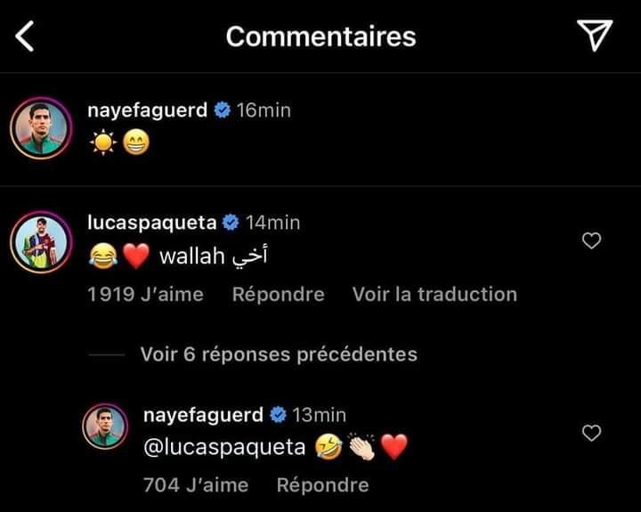 - رد لوكاس باكيتا على منشور نايف اكرد على IG 😅 :