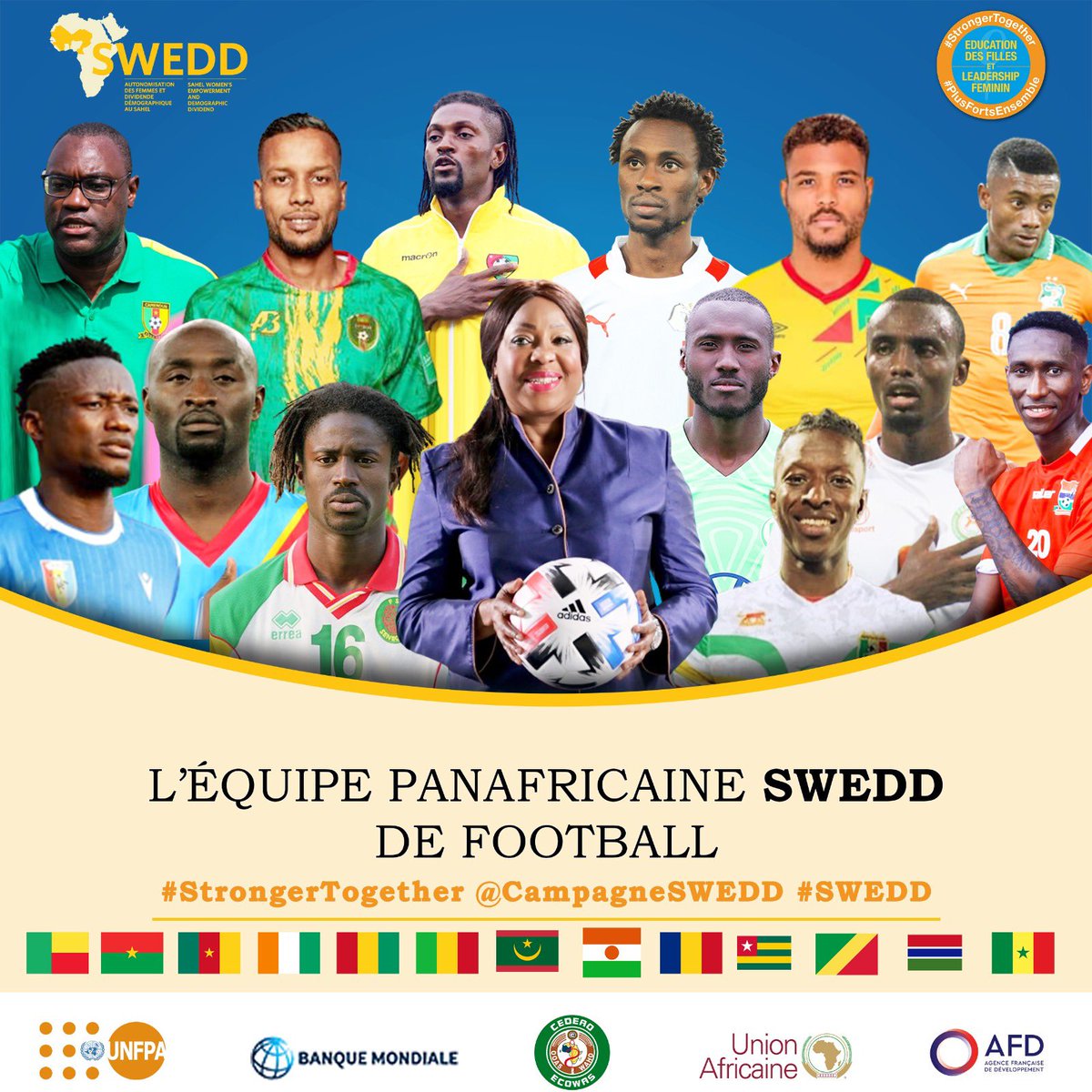 Le projet #SWEDD lance la mobilisation des #footballeurs des 13 pays membres pour soutenir l’autonomisation des #femmes et des #filles
🇧🇯 🇧🇫🇨🇲 🇨🇬🇨🇮 🇬🇲 🇲🇱🇲🇷 🇳🇪🇸🇳 🇹🇩 🇹🇬#StrongerTogether  <a href="/UNFPA_WCARO/">UNFPA WCARO</a> <a href="/BM_Afrique/">Banque mondiale AFR</a> <a href="/WorldBankAfrica/">World Bank Africa</a> @_africanunion, <a href="/OoasWaho/">WAHO | OOAS</a> 👉🏾wcaro.unfpa.org/fr/news/les-fo…