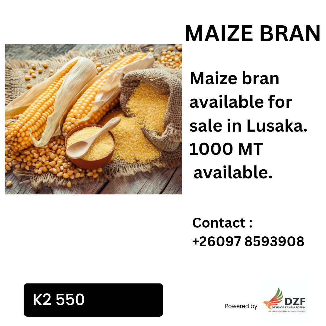 DevelopZForum's tweet photo. MAIZE BRAN FOR SALE

For details, contact – 097 8593908 or
Email - Info@develop-zambia.com 

#advertising #advertisements #dzf #dzfupdates

To place an advert with #DZF for free, email Info@develop-zambia.com https://t.co/ivQoiLsOom