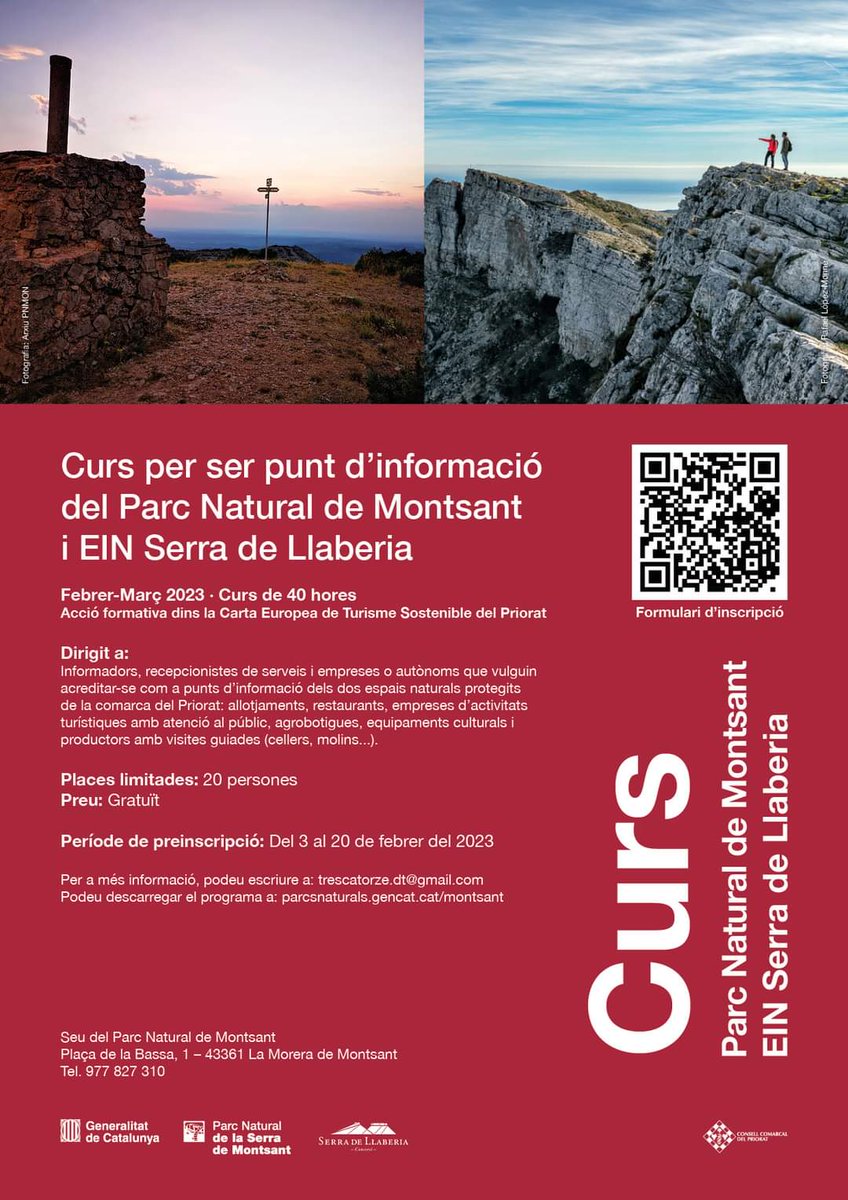 PratdipTurisme's tweet photo. 📢 Curs punt d'informació PN Montsant-EIN Serra de LLaberia 🏞️
 🌿Per incrementar el valor del teu servei o negoci alhora que dones a conèixer els valors naturals, culturals i paisatgístic del territori.🐝
Més info, inscripcions i programa:
https://t.co/PniDlCEx7J https://t.co/I9AwL136PM
