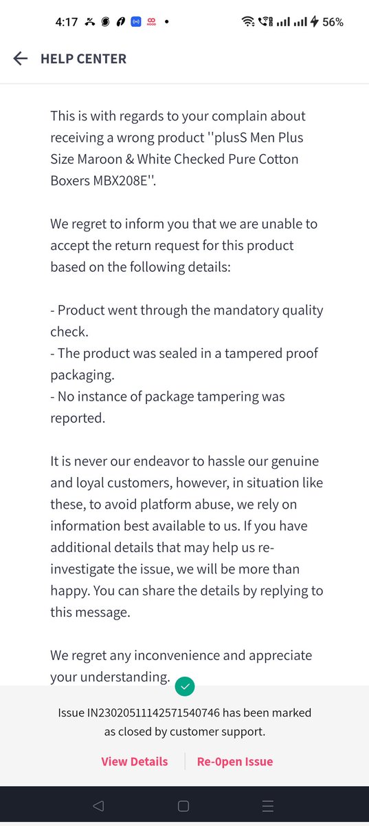 deepanair1010's tweet photo. @myntra @myntra  this is your reply? Are you saying i exchanged the boxers at home? Last 4 times i received this same reply. What is the point? https://t.co/KUoDSZ6n0g