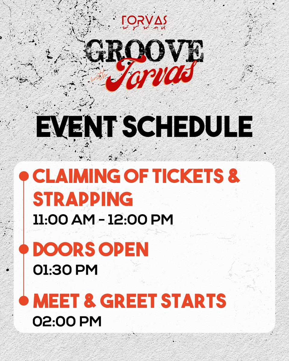 torvasph's tweet photo. Heads up, Groove with Torvas participants! Here's the event schedule for #GroovewithTorvas. https://t.co/Uft6mIKK4j