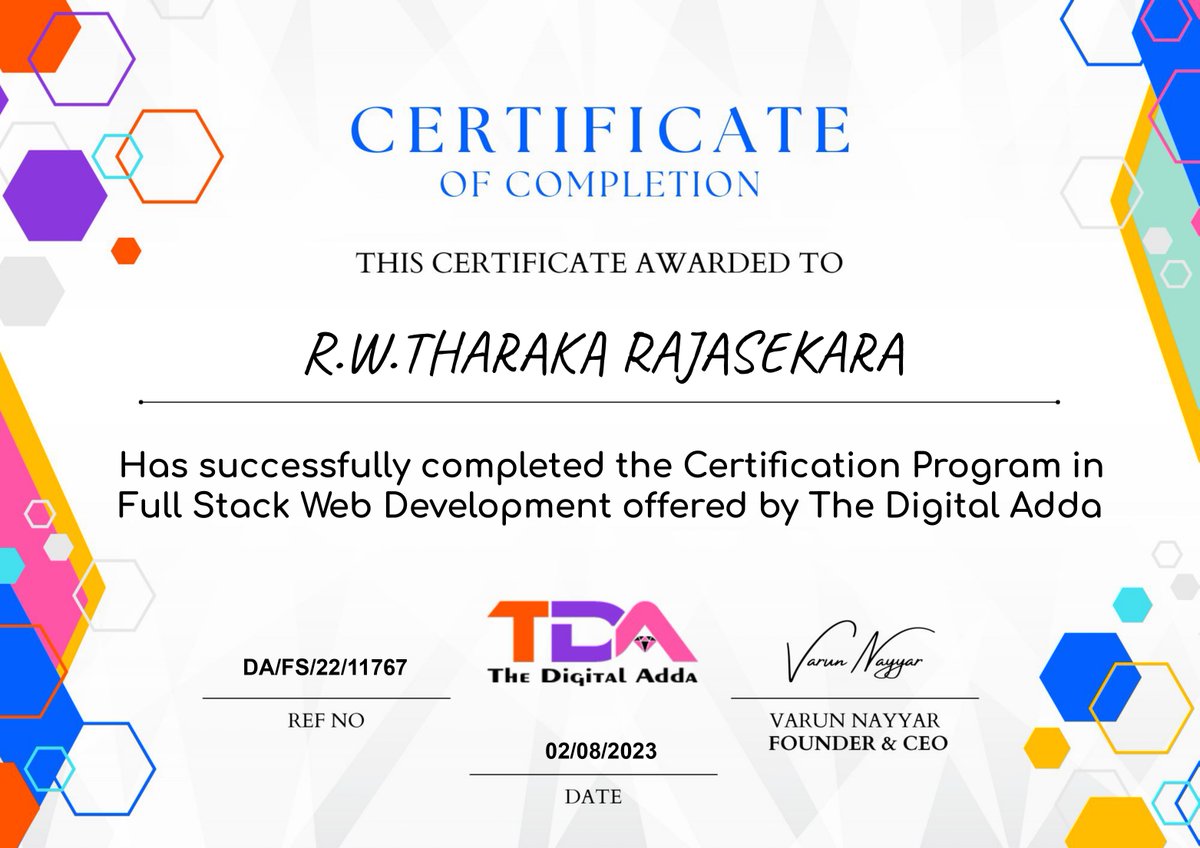 #FullStackWebDevelopment Certification 
The Digital ADDA
@Tharakasewwand8 
💫💫💫💫💫💫💫💫