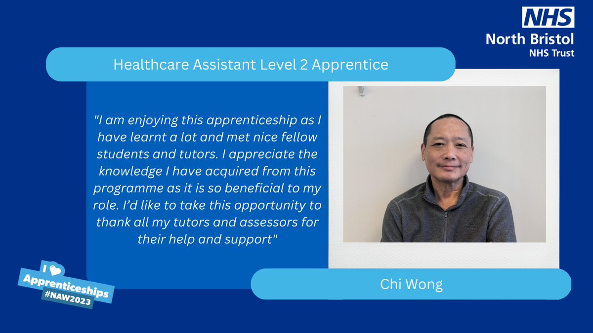 NorthBristolNHS's tweet image. #NBTCares about staff development, that's why there is no limit to the learning opportunities we offer. 

Chi is studying for his Maths and English qualifications while completing his Healthcare Assistant Level 2 apprenticeship. 

#NAW23 #SkillsForLife #NBTProud