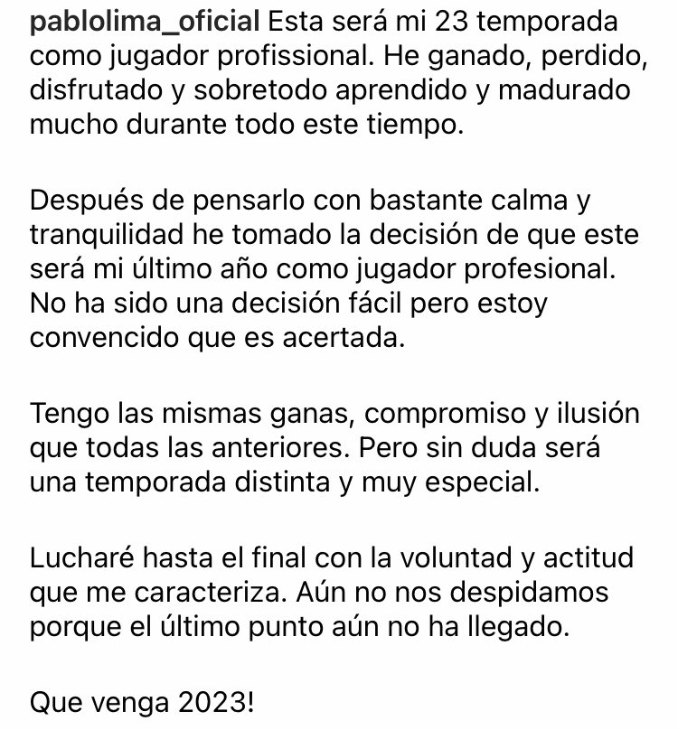 padel20's tweet photo. 🚨 ÚLTIMAS NOTICIAS
@pablojoselima acaba de anunciar en su perfil de Instagram que este 2023 será el último año como profesional.
Una noticia que nos hará hacer disfrutar cada momento al máximo del mítico “Principe” dentro del 20x10.
#GraciasPABLO
#Padel #Padel20 #PabloLima https://t.co/6x14MNnGZe