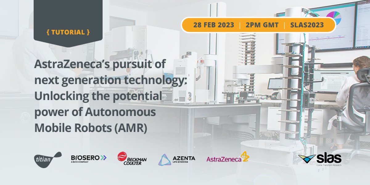There’s still time to reserve your place at this #SLAS2023 tutorial on innovative #labautomation. Get @Astrazeneca views on autonomous #mobilerobots and input from @Biosero @BCILifeSciences @AzentaSciences and Titian: bit.ly/3XkwLZC