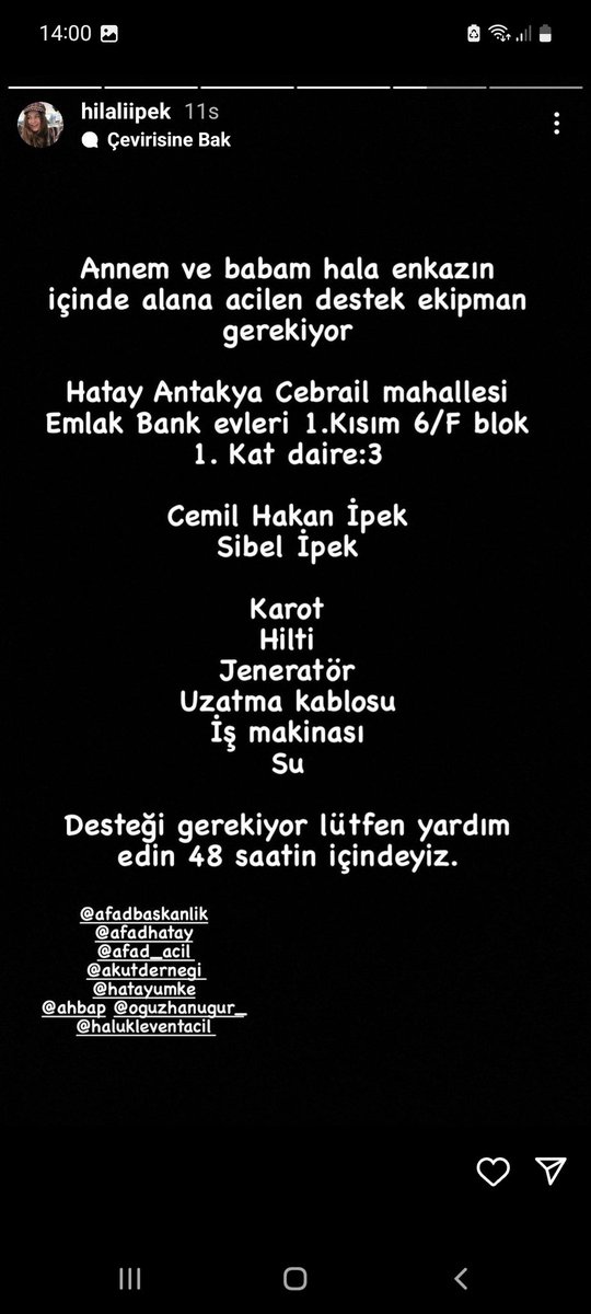 @ahbapacil <a href="/BabalaTv/">BaBaLa TV</a> <a href="/AFADHatay/">AFAD HATAY</a> lütfen yardım edin