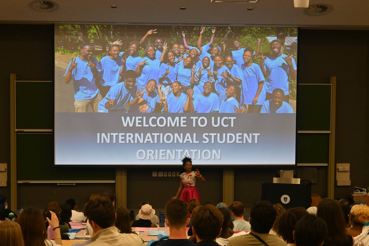 UCTGlobal's tweet photo. Warm welcomes and motivational speeches by UCT's VC Prof Phakeng, DVC Prof Harrison and UCT's International Office Director Dr Johnson at this years 2023 International Student Orientation. #WELCOME #welcometouct #happytohaveyou #internationalstudents #uct2023 https://t.co/KpScNiRfX9