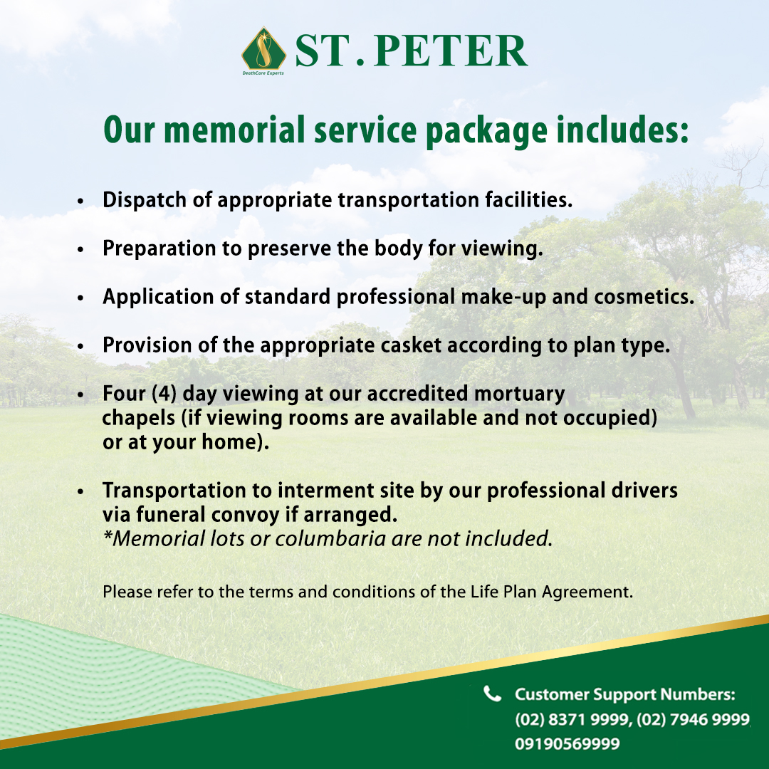 stpeterlifeplan's tweet photo. To protect your family from the rising cost of funeral expenses and save your loved ones from the worry and stress of making funeral arrangements, consider having a St. Peter Life Plan.
For more questions, email us at: lifeplanandchapels@stpeter.com.ph
#StPeter
#StPeterFAQ
#YODO https://t.co/s5xAmwfVnh