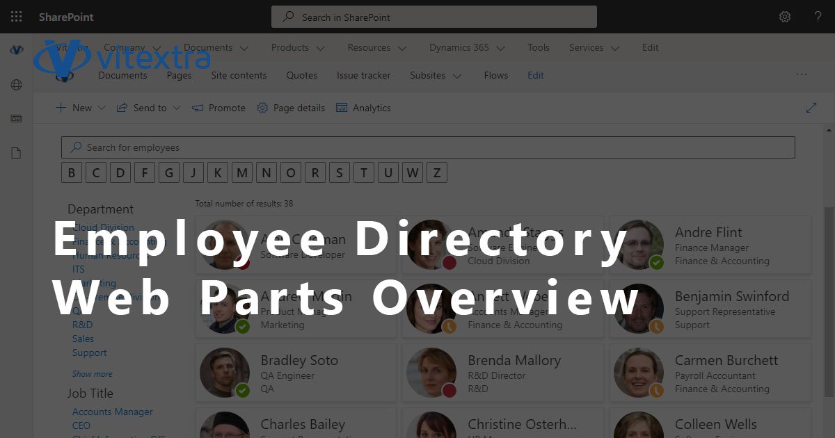 vitextrasoft's tweet image. Learn about the Employee Directory solution for SharePoint Online and Microsoft Teams, web parts it contains and core functionality of these web parts.
vitextra.com/en/support/kb/…

#SharePoint #Teams #EmployeeDirectory