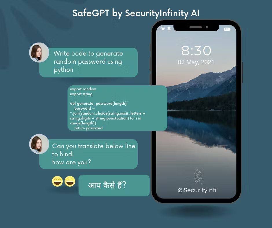 SecurityInfi's tweet photo. SafeGPT, available on WhatsApp, It offers quick & accurate information on topics like cybersecurity, programming, translation & more. With powerful AI algorithms & NLP tech, personalized answers in real-time.
Try now
https://t.co/mTQ3vA9YUo
#SafeGPT #AI #Chatbot #Cybersecurity https://t.co/dF9LkGhKs1