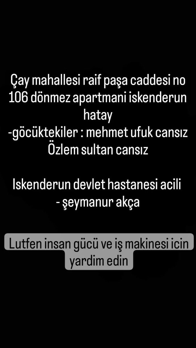 cemerdal16's tweet photo. Hatay Iskenderun’a acil yardım gerekiyor.  @ahbap @haluklevent @AFADBaskanlik @DepremDairesi @HatayBSB @DocDrLutfuSavas @OguzhanUgur @Kizilay @ankarabbld @HatayValiligi https://t.co/SdPvbdEOYm