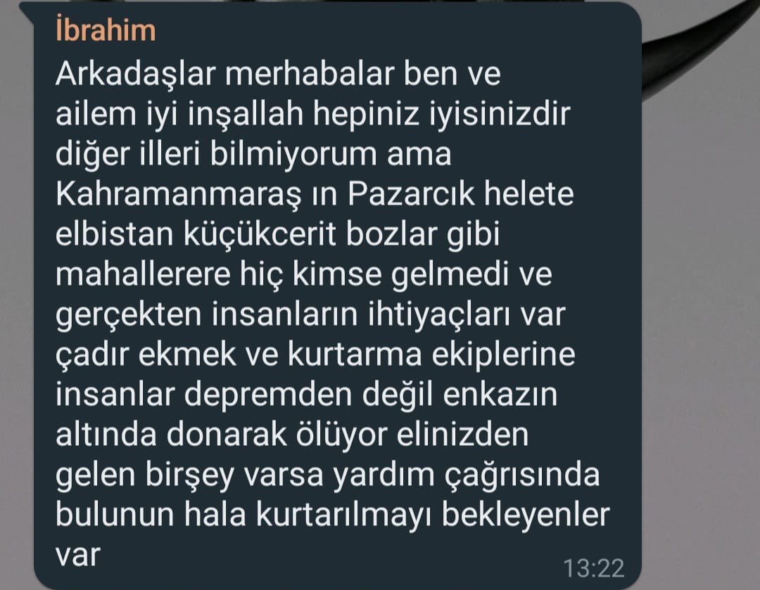arkadasimdan haber aldım ama maalesef bu sekilde.. <a href="/AFADTurkiye/">AFAD</a> <a href="/ahbap/">Ahbap</a> #deprem