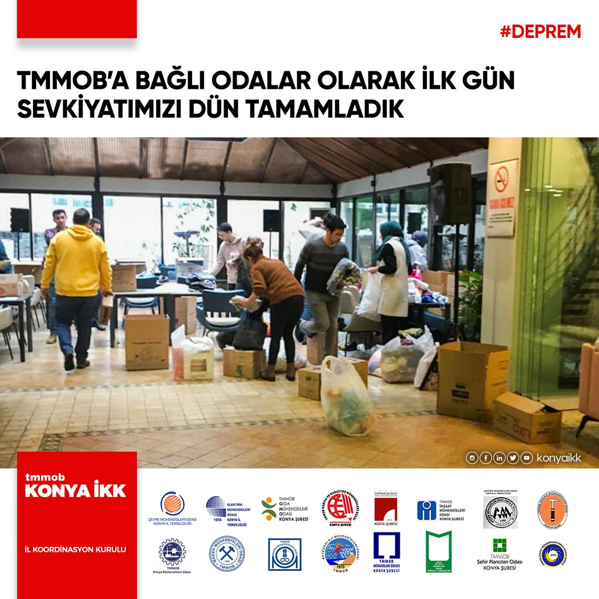 konyaikk's tweet photo. TMMOB’a bağlı odalar olarak ilk gün sevkiyatımızı dün tamamladık. TMMOB İKK Konya olarak günlük yardım sevkiyatlarımıza devam edeceğiz. Yardım tırlarlarımız Konya Ticaret Odamız tarafından sağlanmış olup, ayni yardımlarınız  doğrudan AFAD'a iletilmektedir.

#Konya #İKK https://t.co/hWG22Qk9hc