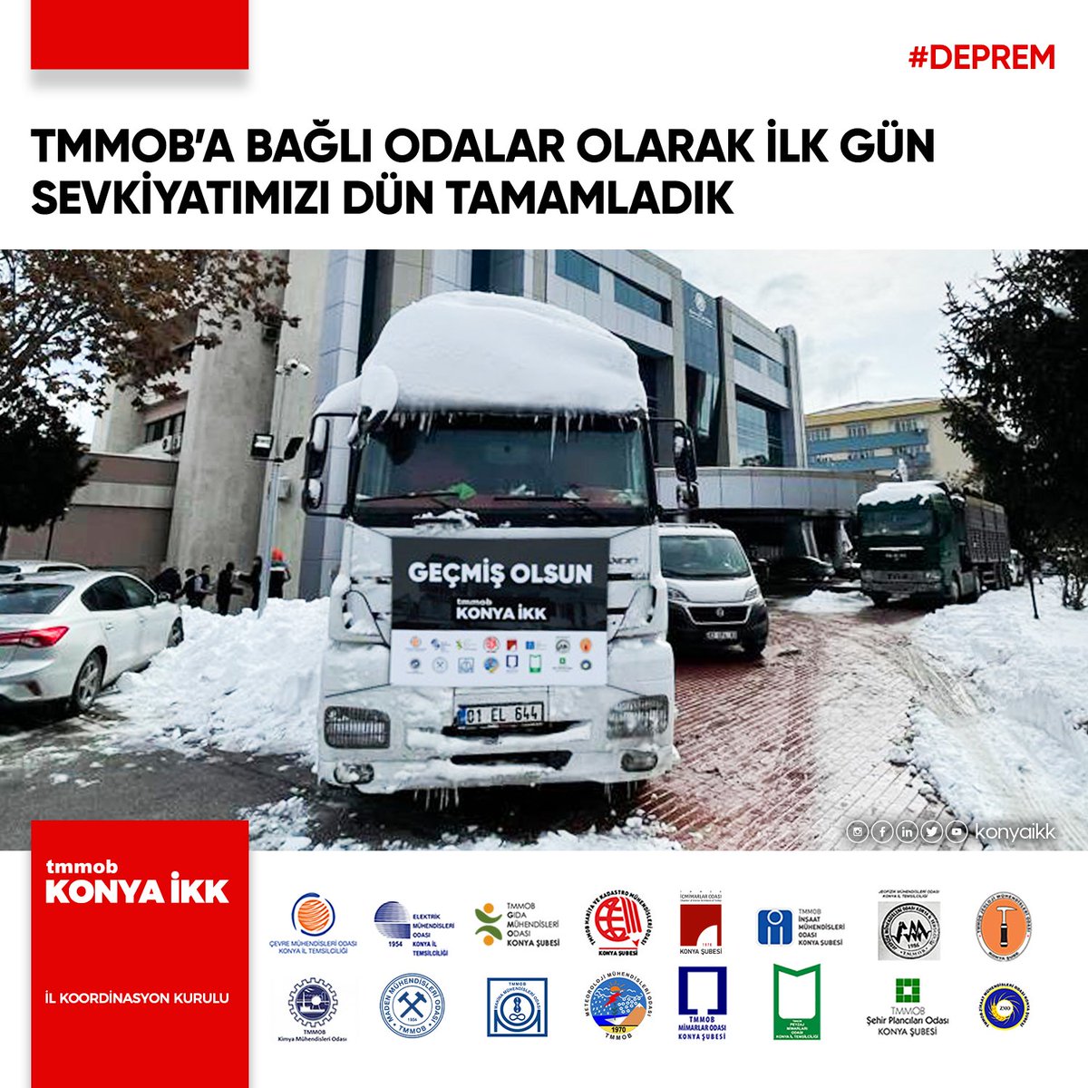 konyaikk's tweet photo. TMMOB’a bağlı odalar olarak ilk gün sevkiyatımızı dün tamamladık. TMMOB İKK Konya olarak günlük yardım sevkiyatlarımıza devam edeceğiz. Yardım tırlarlarımız Konya Ticaret Odamız tarafından sağlanmış olup, ayni yardımlarınız  doğrudan AFAD'a iletilmektedir.

#Konya #İKK https://t.co/hWG22Qk9hc